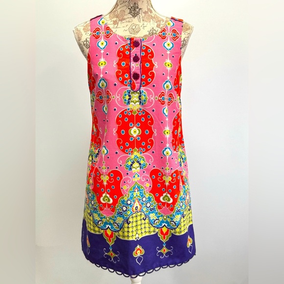 MAEVE for ANTHROPOLOGIE Red and Pink ORAVA mod floral shift dress size 4 - Picture 3 of 16